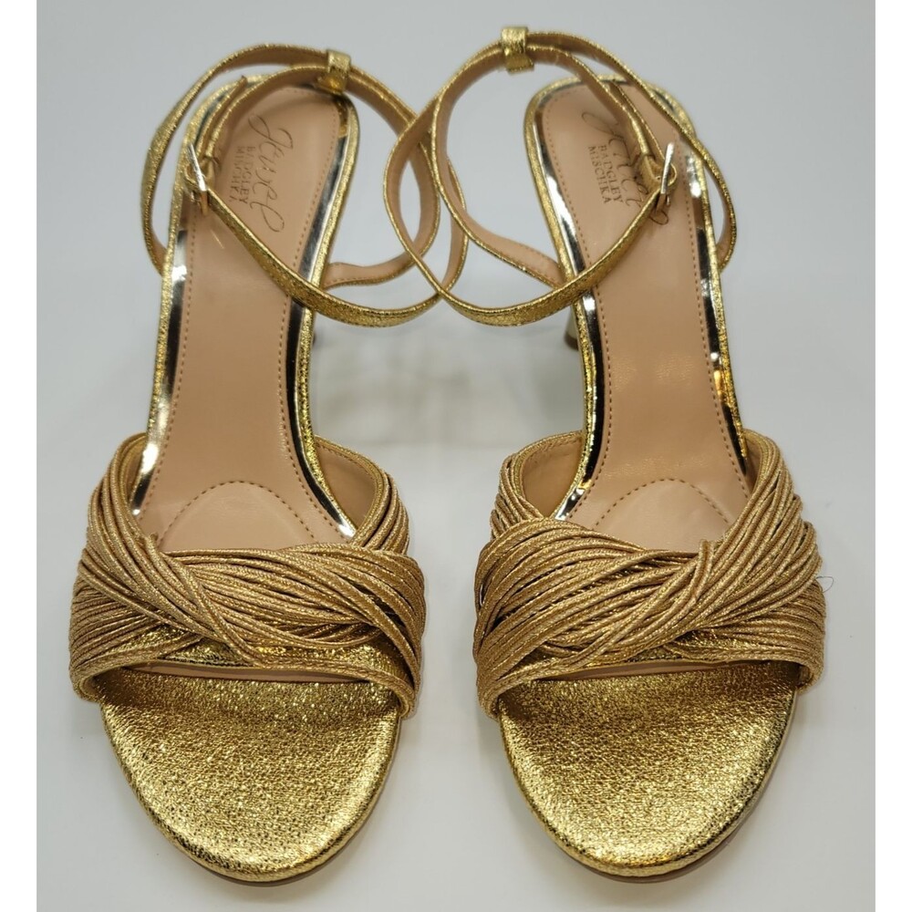 Jewel Badgley Mischka Womens Size 9 Nanette Gold Metallic‎ Twisted Strappy Heels